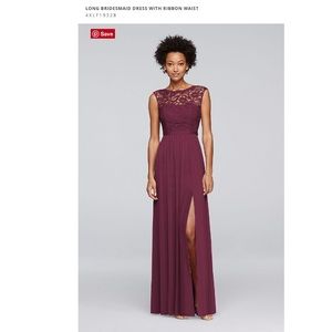 David’s Bridal Bridesmaid Dress w Lace Bodice Wine